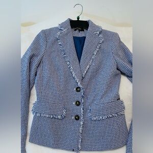 DKNY blue shade Tweed Blazer with Fringe size 0/XS new with tags